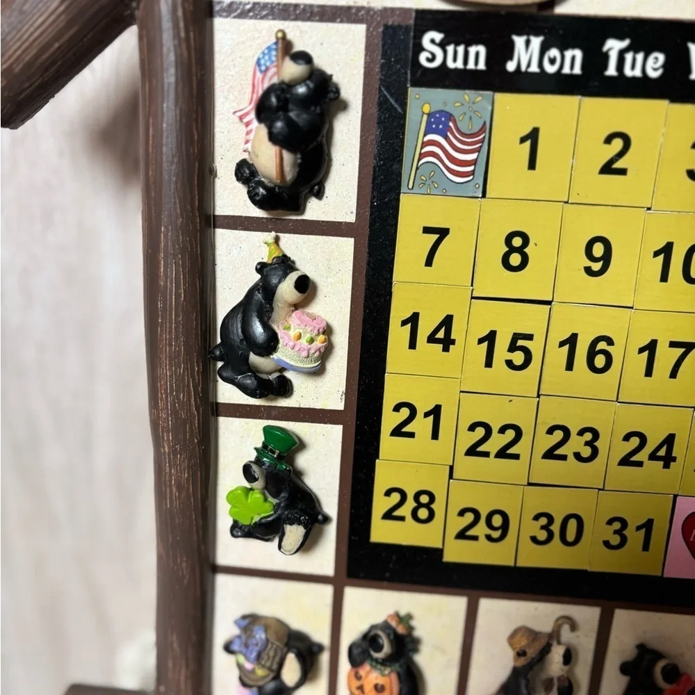 Perpetual Wall Calendar with Bear Animal Figures Collectible Vintage
